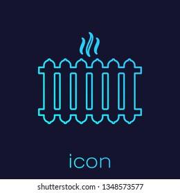 Turquoise Heating radiator line icon isolated on blue background. Vector Illustration
