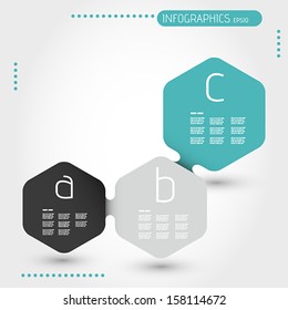 turquoise hexagonal infographic template with three steps. infographic concept.