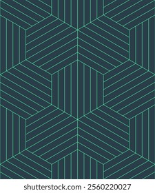 Turquoise Hexagons Grid Outline Geometric Seamless Pattern Vector Abstract Background. Linear Honeycomb Structure Retro Futuristic Technology Repetitive Wallpaper. Fine Line Art Hexagons Illustration