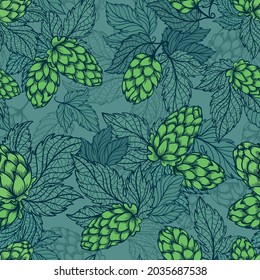 Turquoise Hops Plant Sketch Seamless Vector Texture
Brewery Leaf Line Art Pattern