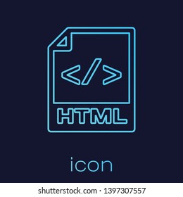 Turquoise HTML file document icon. Download html button line icon isolated on blue background. HTML file symbol. Markup language symbol. Vector Illustration