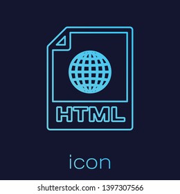Turquoise HTML file document icon. Download html button line icon isolated on blue background. HTML file symbol. Markup language symbol. Vector Illustration