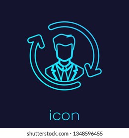 Turquoise Human resources line icon isolated on blue background. Concept of human resources management, professional staff research, head hunter job. Vector Illustration