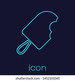 Turquoise Ice cream line icon isolated on blue background. Sweet symbol. Vector Illustration