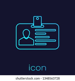 Turquoise Identification badge line icon isolated on blue background. It can be used for presentation, identity of the company, advertising. Vector Illustration