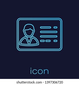 Turquoise Identification badge line icon isolated on blue background. It can be used for presentation, identity of the company, advertising. Vector Illustration