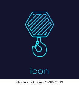 Turquoise Industrial hook line icon isolated on blue background. Crane hook icon. Vector Illustration