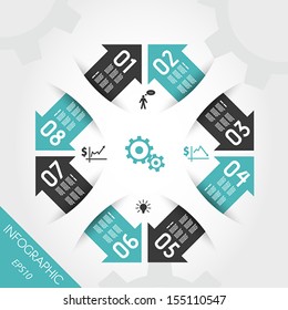 turquoise infographic element with eight arrows. infographic concept.