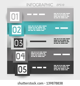 turquoise infographic five options in big squares. infographic concept.