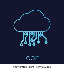 Turquoise Internet of things line icon isolated on blue background. Cloud computing design concept. Digital network connection. Vector Illustration