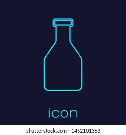 Turquoise Ketchup bottle line icon isolated on blue background. Vector Illustration
