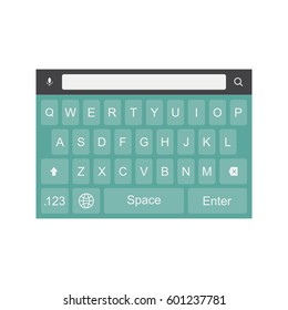 Turquoise keyboard for smartphone. Flat vector illustration EPS 10