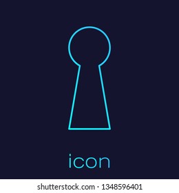 Turquoise Keyhole line icon isolated on blue background. Key of success solution. Keyhole express the concept of riddle, secret, peeping, safety, security. Vector Illustration