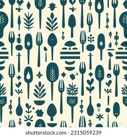 Turquoise Kitchen Gadgets and Garden: Abstract Scandinavian Design Seamless Pattern