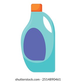 Turquoise laundry detergent bottle with orange cap standing up