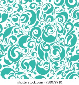 Turquoise leaf seamless pattern. Ornament. Floral pattern. Paisley elements. Traditional, Arabic, Turkish, Indian motifs. Great for fabric and textile, wallpaper, packaging or any desired idea.