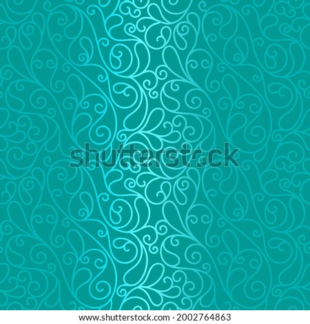 Turquoise leaves seamless pattern. Abstract vector ornament template. Paisley elements. Great for fabric, invitation, background, wallpaper, decoration, packaging or any desired idea.