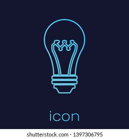 Turquoise Light bulb line icon isolated on blue background. Energy and idea symbol. Lamp electric. Vector Illustration