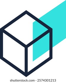 Turquoise light passing through a transparent cube creates a modern and futuristic design, ideal for technology, innovation, and creativity related concepts