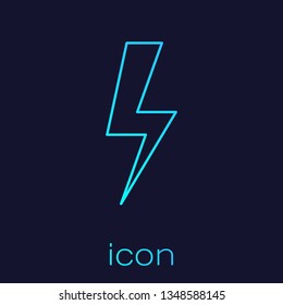 Turquoise Lightning bolt line icon isolated on blue background. Flash icon. Charge flash icon. Thunder bolt. Lighting strike. Vector Illustration