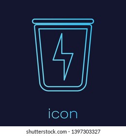 Turquoise Lightning with trash can line icon isolated on blue background. Waste to energy. Garbage bin sign. Recycle basket sign. Vector Illustration