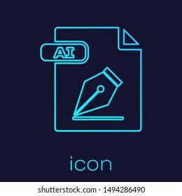 Turquoise line AI file document. Download ai button icon isolated on blue background. AI file symbol.  Vector Illustration