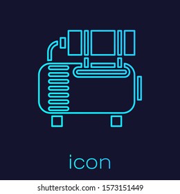 Turquoise line Air compressor icon isolated on blue background.  Vector Illustration