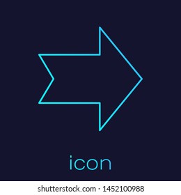 Turquoise line Arrow icon isolated on blue background. Direction Arrowhead symbol. Navigation pointer sign.  Vector Illustration