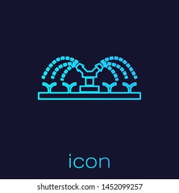 Turquoise line Automatic irrigation sprinklers icon isolated on blue background. Watering equipment. Garden element. Spray gun icon.  Vector Illustration