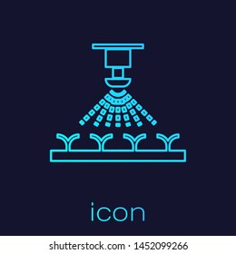 Turquoise line Automatic irrigation sprinklers icon isolated on blue background. Watering equipment. Garden element. Spray gun icon.  Vector Illustration