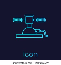Turquoise line Automatic irrigation sprinklers icon isolated on blue background. Watering equipment. Garden element. Spray gun icon.  Vector Illustration