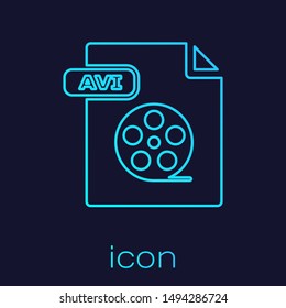 Turquoise line AVI file document. Download avi button icon isolated on blue background. AVI file symbol.  Vector Illustration