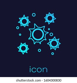 Turquoise line Bacteria icon isolated on blue background. Bacteria and germs, microorganism disease causing, cell cancer, microbe, virus, fungi.  Vector Illustration