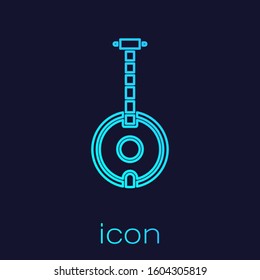 Turquoise line Banjo icon isolated on blue background. Musical instrument.  Vector Illustration