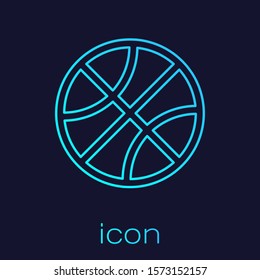 Turquoise line Basketball ball icon isolated on blue background. Sport symbol.  Vector Illustration