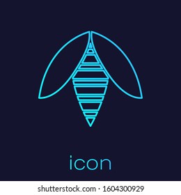 Turquoise line Bee icon isolated on blue background. Sweet natural food. Honeybee or apis with wings symbol. Flying insect.  Vector Illustration