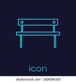 Turquoise line Bench icon isolated on blue background.  Vector Illustration
