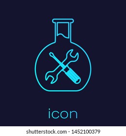 Turquoise line Bioengineering with screwdriver and wrench icon isolated on blue background. Adjusting, service, setting, maintenance, repair, fixing.  Vector Illustration