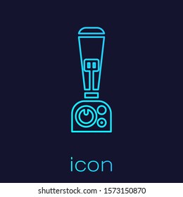 Turquoise line Blender icon isolated on blue background. Kitchen electric stationary blender with bowl. Cooking smoothies, cocktail or juice.  Vector Illustration