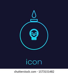 Turquoise line Bomb ready to explode icon isolated on blue background.  Vector Illustration