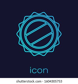 Turquoise line Bottle cap icon isolated on blue background.  Vector Illustration