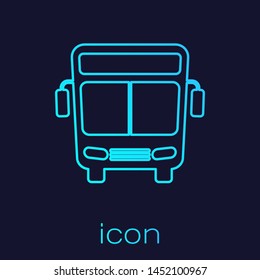Turquoise line Bus icon isolated on blue background. Transportation concept. Bus tour transport sign. Tourism or public vehicle symbol.  Vector Illustration
