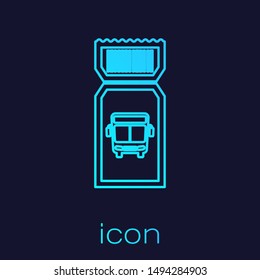Turquoise line Bus ticket icon isolated on blue background. Public transport ticket.  Vector Illustration