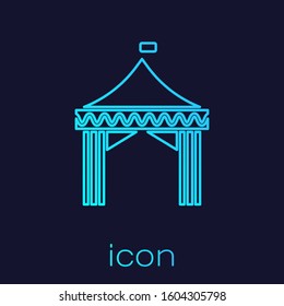 Turquoise line Camping tent icon isolated on blue background. Carnival camping tent. Amusement park.  Vector Illustration
