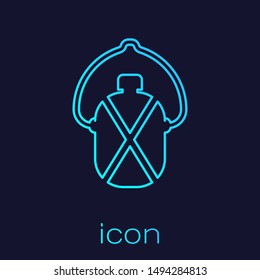 Turquoise line Canteen water bottle icon isolated on blue background. Tourist flask icon. Jar of water use in the campaign.  Vector Illustration