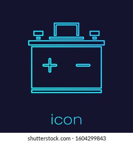 Turquoise line Car battery icon isolated on blue background. Accumulator battery energy power and electricity accumulator battery.  Vector Illustration