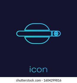 Turquoise line Car door handle icon isolated on blue background.  Vector Illustration
