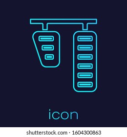 Turquoise line Car gas and brake pedals icon isolated on blue background.  Vector Illustration