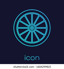 Turquoise line Car wheel icon isolated on blue background.  Vector Illustration