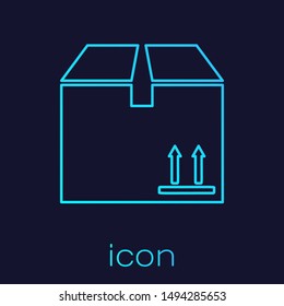 Turquoise line Cardboard box with traffic symbol icon isolated on blue background. Box, package, parcel sign. Delivery, transportation and shipping.  Vector Illustration